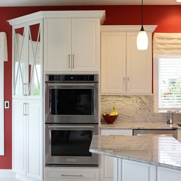Geneseo, IL- Painted White Kitchen With Mirrored Cabinets and Full-Height Splash