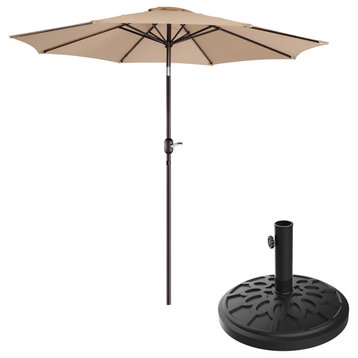 Patio Umbrella Umbrella Push Button Tilt Backyard Canopy, 19lbs Base, Beige