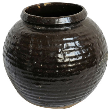 Consigned Black Village Ceramic Pot