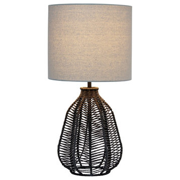 Elegant Designs 21" Paper Rope Wicker Look Table Lamp with Lt Gray Shade Black