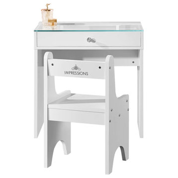 Slaystation Little Princess Vanity Set Vanity Table with Chair Little Girls, White, No Mirror