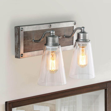 LALUZ 2-Light Wood Wall Sconces Aged Silver Linear Indoor Vanity Lights