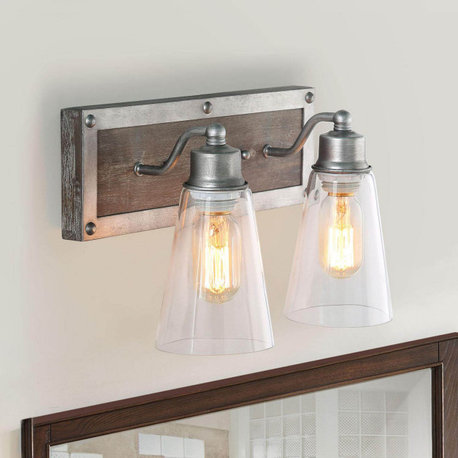 LALUZ 2-Light Wood Wall Sconces Aged Silve Indoor Vanity Lights