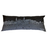 Beyond Cushions - Modern CHARLESTON  Skyline outdoor cushion in Gray - Exquisitely Embroidered skyline on polyester, lumbar sized cushions with whimsical touches and rich detail will complement any modern or classic decor