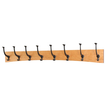 Solid Cherry Curved Wall Coat Rack - Mission Hooks - Made in the USA, 36" X 6.5"