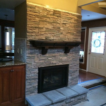 Cozy Stacked Stone Fireplace