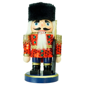 7" Red Gold and Black Wooden Christmas Chubby Nutcracker Soldier