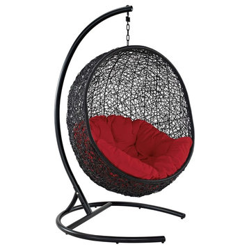 Modern Urban Living Outdoor Swing Lounge Chair, Rattan Wicker, Red