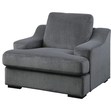 Modern Accent Chair, Wooden Legs With Padded Velvet Seat and Curved Arms, Grey