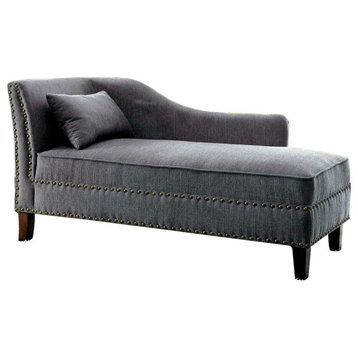 Fabric and Wood Chaise, Gray