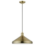 Livex Lighting - Livex Lighting 1 Light Antique Brass Pendant - Featuring a clean and crisp modern look, the Geneva 1-light pendant makes a contemporary statement with the smooth cone shape of its antique brass finish exterior. A gleaming shiny white finish on the interior of the metal shade brings a refined touch of style.