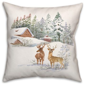 Winter Watercolor Deer 16x16 Spun Poly Pillow