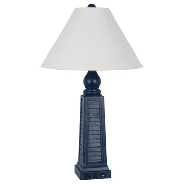 Polyresin 31" Table Lamp with Linen Shade, Navy Blue (Set of 2)