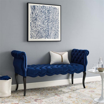 Modway Adelia Chesterfield Style Button Tufted Velvet Bench in Navy