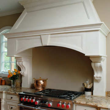 Traditional Carved Stone Kitchen Range Hood with Keystone