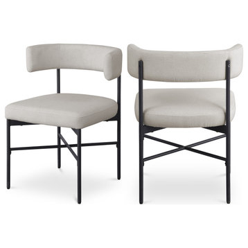 Rivage Durable Linen Textured Fabric Dining Chair (Set of 2), Beige, Matte Black