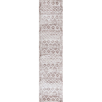 Amanar Tribal Geometric Brown/Ivory 2 ft. x 10 ft. Runner Rug