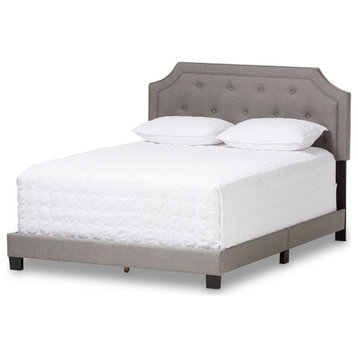 Baxton Studio Willis Tufted Queen Low Profile Bed in Light Gray