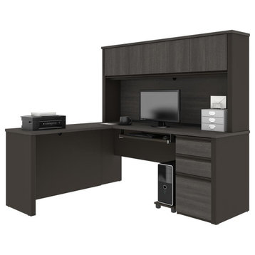 Prestige + L-shaped workstation including one pedestal in Bark Gray & Slate