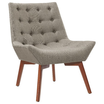 Linon Cruz Upholstered Tufted Accent Chair Wood Legs in Gray Fabric