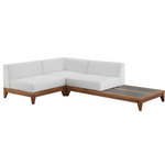 Meridian Furniture - Rio Water Resistant Fabric  Patio 3-Piece Modular Sectional, Off White - Build the seating group you need for your outdoor entertaining area with one or more selections from the Rio collection including this Rio outdoor off-white water resistant modular sectional. A solid acacia wood frame provides sturdy dependability for this sectional, ensuring its long-lasting performance and impeccable beauty. The plump cushions are encased in resilient water resistant fabric to keep them looking luxuriously beautiful for seasons to come. Attach other units in the collection to this sectional with convenient latches.