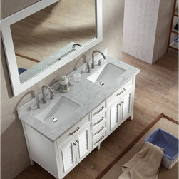 61 inch Cottage Double Sink Bathroom Vanity Set in White Finish - Bathroom Vanities And Sink Consoles