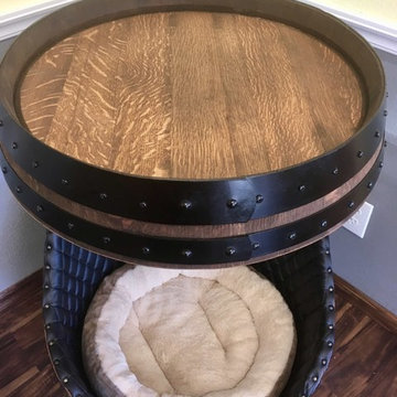 High Back Oak Barrel Pet Bed