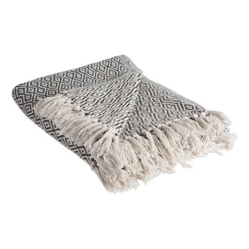 DII 60x50" Modern Cotton Double Diamond Throw in Mineral Black/White