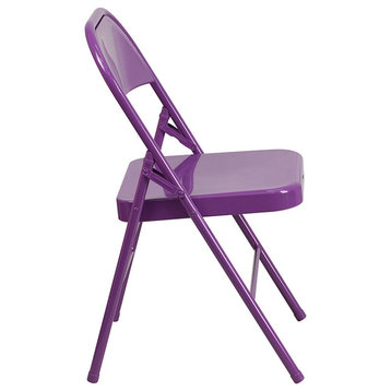 Impulsive Purple Triple Braced and Double Hinged Metal Folding Chair, Set of 2