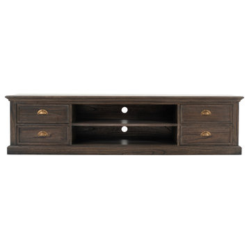 71" Black Wash Wood Entertainment Unit With Four Drawers