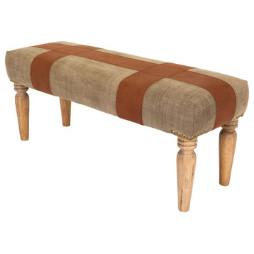Surya Sacsha SHC-001 Upholstered Bench, Brown/Light Beige