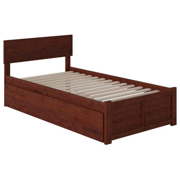 Orlando Twin Extra Long Bed With Footboard and Twin Extra Long Trundle, Walnut