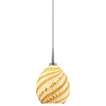 Bruck Lighting - Vibe, Pendant, LED, 4" Kiss Canopy, Matte Chrome With Sea Shell Glass Shade - Bruck's European and American Artisan, mouth-blown glass is known throughout the world for its quality and beauty. Several light source options, mounting options, colors and finishes allow for a unique design. Most of Bruck's mini-pendant glass allows for easy screw-on / screw-off for a simple installation. Standard cable length is 59". Overall cable length is measured and begins from uni-plug or top of mono-point. For the track adapters, overall cable length begins at the shoulder of the ECO/GEO adapter and the track center of the Zonyx adapter. Cable length measurement ends at the top of glass or to the mounting arms.