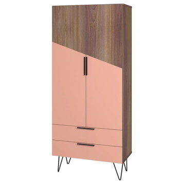 Manhattan Comfort Beekman 6 Shelves Engineered Wood Tall Cabinet in Brown/Pink