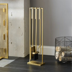 3-Piece Bend Gold Standing Fireplace Tool Set | CB2 - Storage And Organization