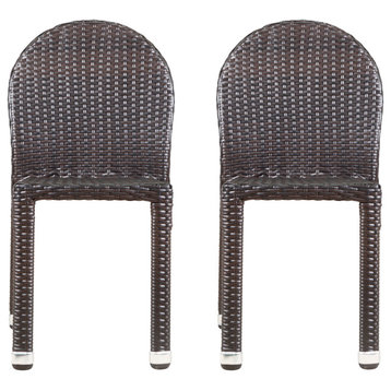 GDF Studio Aries Outdoor Aluminum Wicker Stackable Dining Chairs, Set of 2, Mult