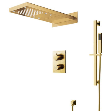 Melfi 22" Brushed Gold Rainfall Shower System, Square Handheld Shower, LED