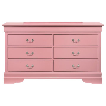 Louis Phillipe 6-Drawer Pink Double Dresser 33 in. X 18 in. X 60 in.