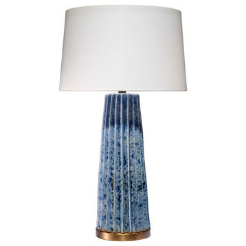 Elegant Tall Pleated Ribbed Ceramic Table Lamp 32in Mottled Blue Vertical Ribbed