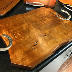 Tray # 18020 Reclaimed Walnut, Reclaimed Horse Shoes - Serving Trays