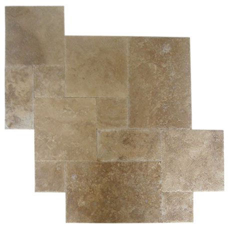 Meandros Walnut Travertine Tile Antique Pattern Brushed, Chiseled-20 boxes