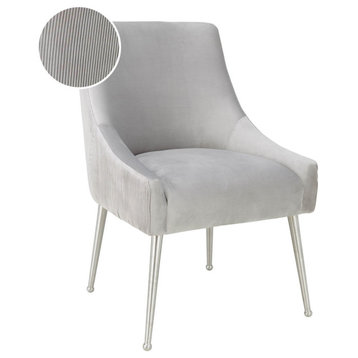 Beatrix Pleated Velvet Side Chair, Light Gray/Silver