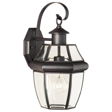 Heritage 1-Light Outdoor Wall Lantern, Painted Bronze With Glass Shade