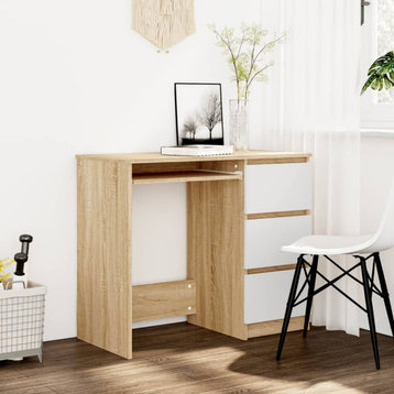 vidaXL Desk Computer Desk Home Office Desk White and Sonoma Oak Engineered Wood