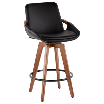 Lumisource Cosmo Counter Stool, Walnut and Black PU Leather