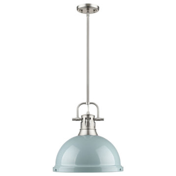 Duncan 1-Light Pendant With Rod, Pewter, Seafoam Shade