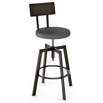 Amisco Architect Screw Stool, Upholstered Seat and Metal Backrest