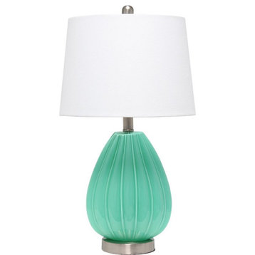 Lalia Home Glass Pleated Table Lamp in Seafoam Blue with White Shade
