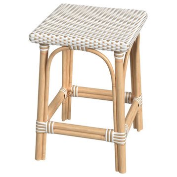 Riviera Square 24"H Rattan Counter Stool, White and Tan