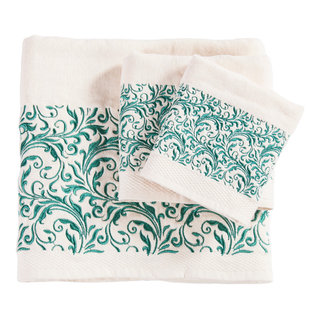 HiEnd Accents Rebecca Embroidered Western Paisley 3 Piece Bath Towel Set, Cream